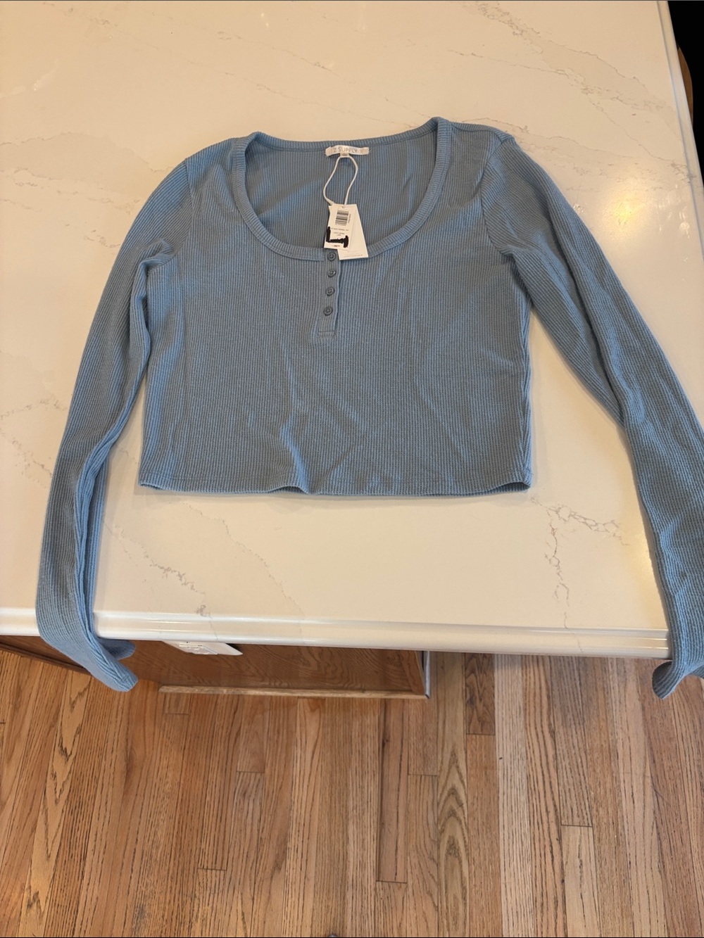 Z Supply Light Blue Ribbed Scoop-Neck Cropped Henley